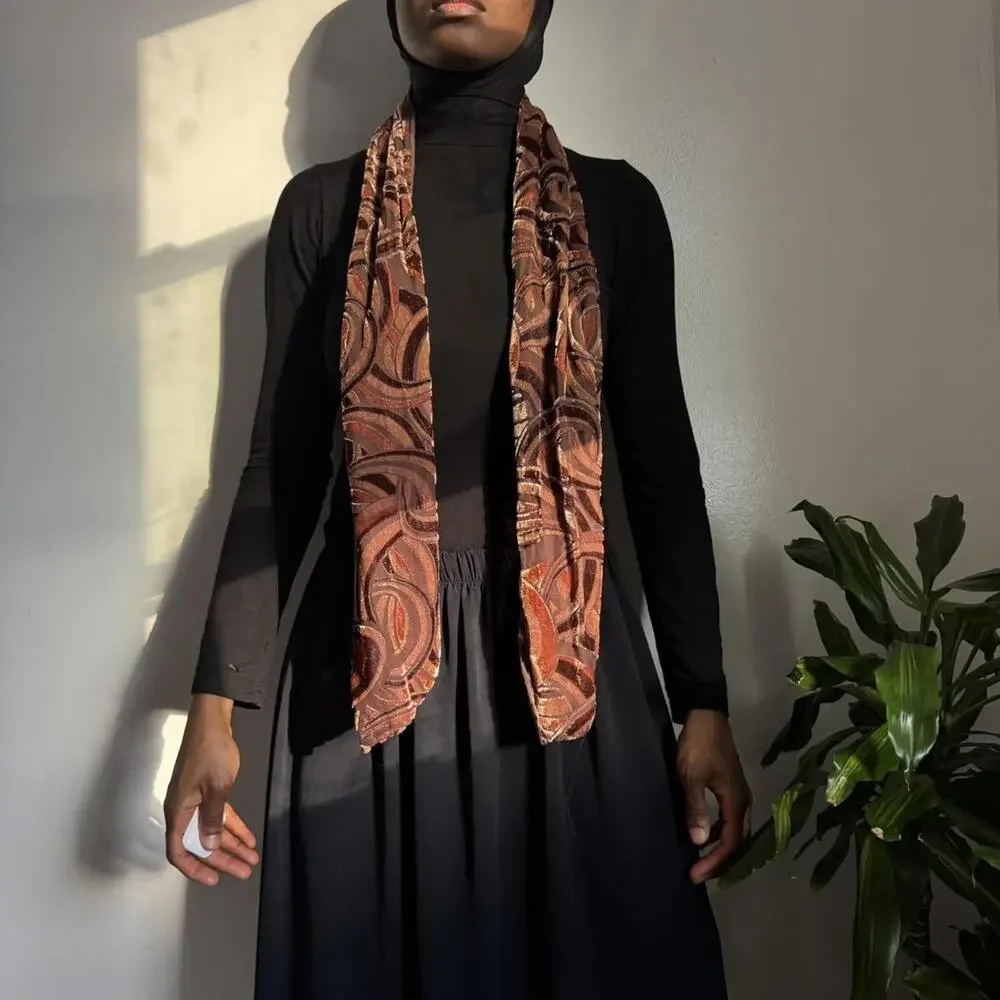 Vintage Banjara Silk Blend Burnout Velvet Scarf - Earthy Abstract Boho‎